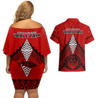 Tonga Rugby Couples Matching Off Shoulder Short Dress and Hawaiian Shirt Proud Tongan Ngatu Kupesi World Cup 2023 No2 LT9 - Wonder Print Shop