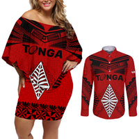 Tonga Rugby Couples Matching Off Shoulder Short Dress and Long Sleeve Button Shirts Proud Tongan Ngatu Kupesi World Cup 2023 No2 LT9 - Wonder Print Shop