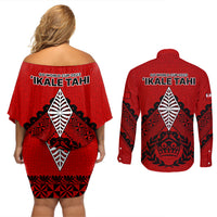 Tonga Rugby Couples Matching Off Shoulder Short Dress and Long Sleeve Button Shirts Proud Tongan Ngatu Kupesi World Cup 2023 No2 LT9 - Wonder Print Shop