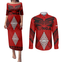 Tonga Rugby Couples Matching Puletasi Dress and Long Sleeve Button Shirts Proud Tongan Ngatu Kupesi World Cup 2023 No2 LT9 - Wonder Print Shop
