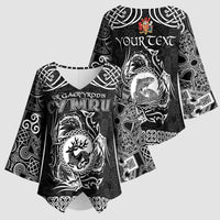 Personalized Carmarthenshire Sir Gaerfyrddin Kimono Sleeve Blouse Black Deer Stag Celtic-inspired - Wonder Print Shop