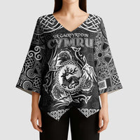 Personalized Carmarthenshire Sir Gaerfyrddin Kimono Sleeve Blouse Black Deer Stag Celtic-inspired - Wonder Print Shop