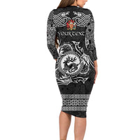 Personalized Carmarthenshire Sir Gaerfyrddin Long Sleeve Bodycon Dress Black Deer Stag Celtic-inspired - Wonder Print Shop