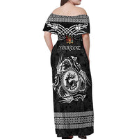 Personalized Carmarthenshire Sir Gaerfyrddin Off Shoulder Maxi Dress Black Deer Stag Celtic-inspired - Wonder Print Shop
