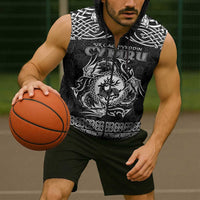 Personalized Carmarthenshire Sir Gaerfyrddin Sleeveless Zip Hoodie Black Deer Stag Celtic-inspired - Wonder Print Shop