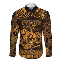 Personalized Carmarthenshire Sir Gaerfyrddin Long Sleeve Button Shirt Gold Deer Stag Celtic-inspired - Wonder Print Shop