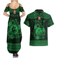 Personalized Carmarthenshire Sir Gaerfyrddin Couples Matching Summer Maxi Dress and Hawaiian Shirt Green Deer Stag Celtic-inspired - Wonder Print Shop