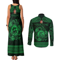 Personalized Carmarthenshire Sir Gaerfyrddin Couples Matching Tank Maxi Dress and Long Sleeve Button Shirt Green Deer Stag Celtic-inspired - Wonder Print Shop