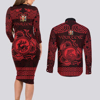 Personalized Carmarthenshire Sir Gaerfyrddin Couples Matching Long Sleeve Bodycon Dress and Long Sleeve Button Shirt Red Deer Stag Celtic-inspired - Wonder Print Shop