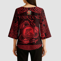 Personalized Carmarthenshire Sir Gaerfyrddin Kimono Sleeve Blouse Red Deer Stag Celtic-inspired - Wonder Print Shop