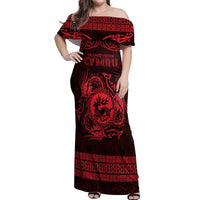 Personalized Carmarthenshire Sir Gaerfyrddin Off Shoulder Maxi Dress Red Deer Stag Celtic-inspired - Wonder Print Shop