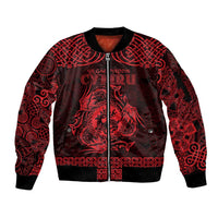 Personalized Carmarthenshire Sir Gaerfyrddin Sleeve Zip Bomber Jacket Red Deer Stag Celtic-inspired - Wonder Print Shop