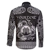 Personalized Denbighshire Sir Ddinbych Family Matching Off The Shoulder Long Sleeve Dress and Hawaiian Shirt Black Gatehouse Denbigh Castle Celtic-inspired - Wonder Print Shop