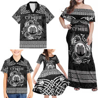 Personalized Denbighshire Sir Ddinbych Family Matching Off Shoulder Maxi Dress and Hawaiian Shirt Black Gatehouse Denbigh Castle Celtic-inspired - Wonder Print Shop