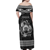 Personalized Denbighshire Sir Ddinbych Family Matching Off Shoulder Maxi Dress and Hawaiian Shirt Black Gatehouse Denbigh Castle Celtic-inspired - Wonder Print Shop
