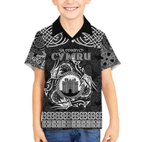 Personalized Denbighshire Sir Ddinbych Family Matching Off Shoulder Short Dress and Hawaiian Shirt Black Gatehouse Denbigh Castle Celtic-inspired - Wonder Print Shop