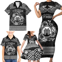 Personalized Denbighshire Sir Ddinbych Family Matching Short Sleeve Bodycon Dress and Hawaiian Shirt Black Gatehouse Denbigh Castle Celtic-inspired - Wonder Print Shop