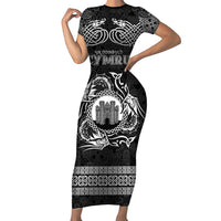 Personalized Denbighshire Sir Ddinbych Family Matching Short Sleeve Bodycon Dress and Hawaiian Shirt Black Gatehouse Denbigh Castle Celtic-inspired - Wonder Print Shop