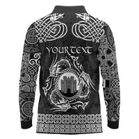 Personalized Denbighshire Sir Ddinbych Long Sleeve Polo Shirt Black Gatehouse Denbigh Castle Celtic-inspired - Wonder Print Shop