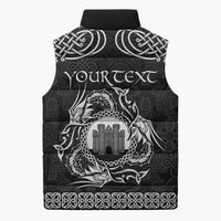 Personalized Denbighshire Sir Ddinbych Sleeveless Puffer Jacket Black Gatehouse Denbigh Castle Celtic-inspired - Wonder Print Shop