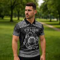 Personalized Denbighshire Sir Ddinbych Zipper Polo Shirt Black Gatehouse Denbigh Castle Celtic-inspired - Wonder Print Shop