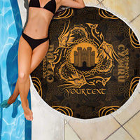 Personalized Denbighshire Sir Ddinbych Beach Blanket Gold Gatehouse Denbigh Castle Celtic-inspired - Wonder Print Shop