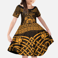 Personalized Denbighshire Sir Ddinbych Family Matching Long Sleeve Bodycon Dress and Hawaiian Shirt Gold Gatehouse Denbigh Castle Celtic-inspired - Wonder Print Shop