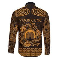 Personalized Denbighshire Sir Ddinbych Family Matching Long Sleeve Bodycon Dress and Hawaiian Shirt Gold Gatehouse Denbigh Castle Celtic-inspired - Wonder Print Shop
