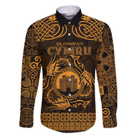 Personalized Denbighshire Sir Ddinbych Family Matching Off The Shoulder Long Sleeve Dress and Hawaiian Shirt Gold Gatehouse Denbigh Castle Celtic-inspired - Wonder Print Shop