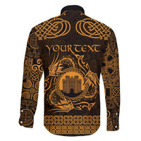 Personalized Denbighshire Sir Ddinbych Family Matching Off The Shoulder Long Sleeve Dress and Hawaiian Shirt Gold Gatehouse Denbigh Castle Celtic-inspired - Wonder Print Shop