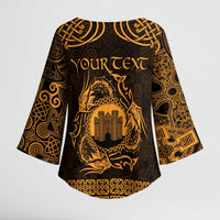 Personalized Denbighshire Sir Ddinbych Kimono Sleeve Blouse Gold Gatehouse Denbigh Castle Celtic-inspired - Wonder Print Shop