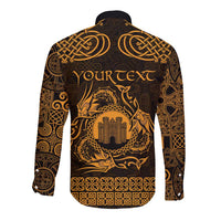 Personalized Denbighshire Sir Ddinbych Long Sleeve Button Shirt Gold Gatehouse Denbigh Castle Celtic-inspired - Wonder Print Shop