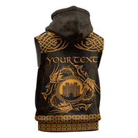 Personalized Denbighshire Sir Ddinbych Sleeveless Zip Hoodie Gold Gatehouse Denbigh Castle Celtic-inspired - Wonder Print Shop
