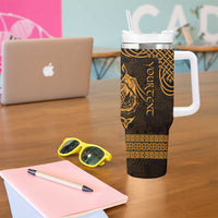 Personalized Denbighshire Sir Ddinbych Tumbler With Handle Gold Gatehouse Denbigh Castle Celtic-inspired - Wonder Print Shop