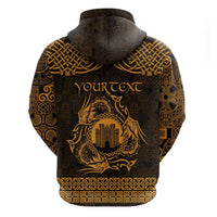 Personalized Denbighshire Sir Ddinbych Zip Hoodie Gold Gatehouse Denbigh Castle Celtic-inspired - Wonder Print Shop