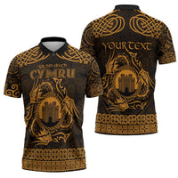 Personalized Denbighshire Sir Ddinbych Zipper Polo Shirt Gold Gatehouse Denbigh Castle Celtic-inspired - Wonder Print Shop