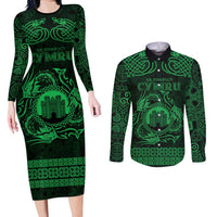 Personalized Denbighshire Sir Ddinbych Couples Matching Long Sleeve Bodycon Dress and Long Sleeve Button Shirt Green Gatehouse Denbigh Castle Celtic-inspired - Wonder Print Shop