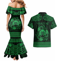 Personalized Denbighshire Sir Ddinbych Couples Matching Mermaid Dress and Hawaiian Shirt Green Gatehouse Denbigh Castle Celtic-inspired - Wonder Print Shop