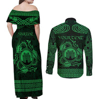 Personalized Denbighshire Sir Ddinbych Couples Matching Off Shoulder Maxi Dress and Long Sleeve Button Shirt Green Gatehouse Denbigh Castle Celtic-inspired - Wonder Print Shop