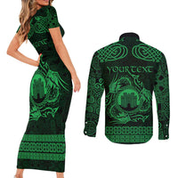 Personalized Denbighshire Sir Ddinbych Couples Matching Short Sleeve Bodycon Dress and Long Sleeve Button Shirt Green Gatehouse Denbigh Castle Celtic-inspired - Wonder Print Shop