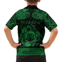 Personalized Denbighshire Sir Ddinbych Family Matching Off The Shoulder Long Sleeve Dress and Hawaiian Shirt Green Gatehouse Denbigh Castle Celtic-inspired - Wonder Print Shop