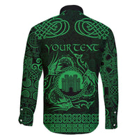 Personalized Denbighshire Sir Ddinbych Family Matching Off The Shoulder Long Sleeve Dress and Hawaiian Shirt Green Gatehouse Denbigh Castle Celtic-inspired - Wonder Print Shop