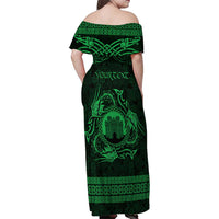 Personalized Denbighshire Sir Ddinbych Family Matching Off Shoulder Maxi Dress and Hawaiian Shirt Green Gatehouse Denbigh Castle Celtic-inspired - Wonder Print Shop