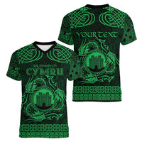 Personalized Denbighshire Sir Ddinbych Women V-Neck T-Shirt Green Gatehouse Denbigh Castle Celtic-inspired - Wonder Print Shop