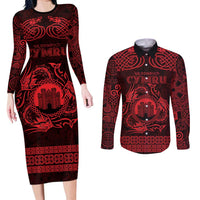 Personalized Denbighshire Sir Ddinbych Couples Matching Long Sleeve Bodycon Dress and Long Sleeve Button Shirt Red Gatehouse Denbigh Castle Celtic-inspired - Wonder Print Shop