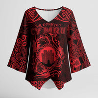 Personalized Denbighshire Sir Ddinbych Kimono Sleeve Blouse Red Gatehouse Denbigh Castle Celtic-inspired - Wonder Print Shop