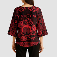 Personalized Denbighshire Sir Ddinbych Kimono Sleeve Blouse Red Gatehouse Denbigh Castle Celtic-inspired - Wonder Print Shop