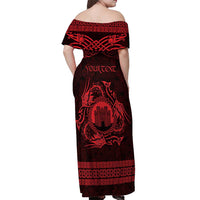 Personalized Denbighshire Sir Ddinbych Off Shoulder Maxi Dress Red Gatehouse Denbigh Castle Celtic-inspired - Wonder Print Shop