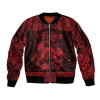 Personalized Denbighshire Sir Ddinbych Sleeve Zip Bomber Jacket Red Gatehouse Denbigh Castle Celtic-inspired - Wonder Print Shop