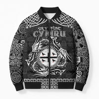 Personalized Flintshire Sir y Fflint Bomber Puffer Jacket Black Four Choughs Celtic-inspired - Wonder Print Shop